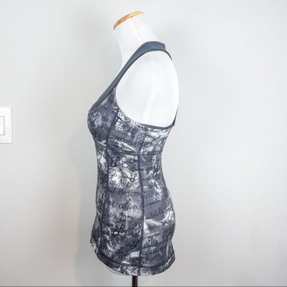 Lululemon Womens Size 4 Scoop Neck Tank Inky Manifesto India Gray Rare Yoga - Picture 6 of 7